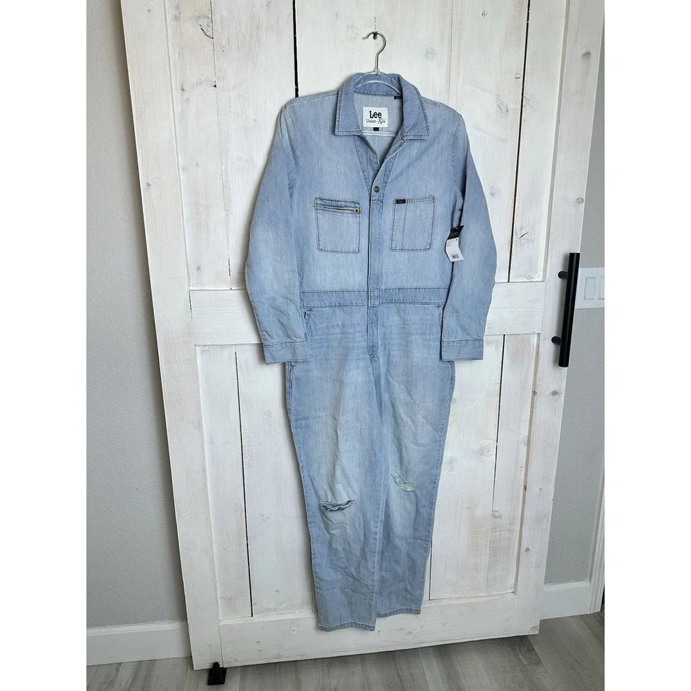 Free People x Lee JeansVintage Modern Union-Alls NWT Sz M $158 Denim Barely Blue